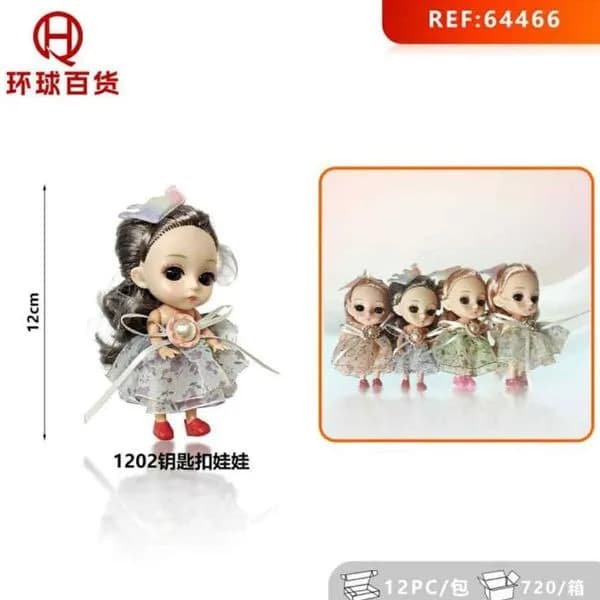 Brelok do Kluczy Lalka 12cm w Sukience Kwiatowej Mix