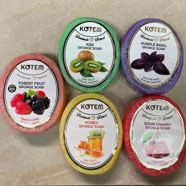 Mydełka Naturalne z Gąbką 125g KOTEM Mix Zapachów 12szt