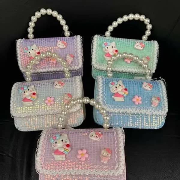 Torebka dla Dzieci z Cekinami i Perełkami, Motyw Kotka, Mix