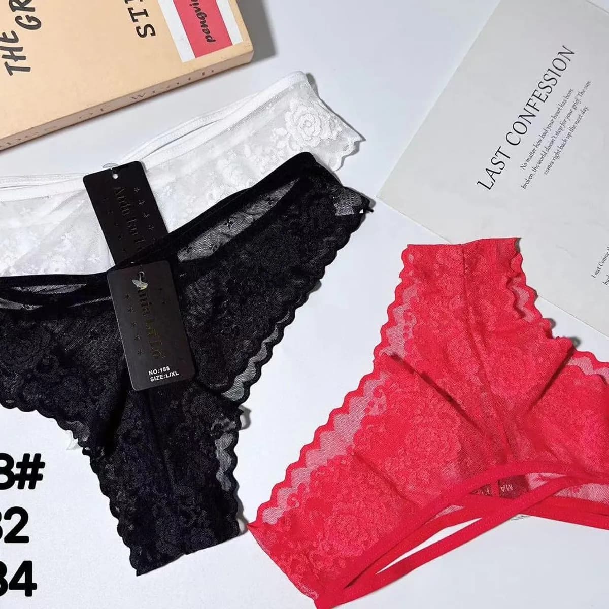 Majtki damskie koronkowe 3 szt. No#188 czarny/biały/czerwony