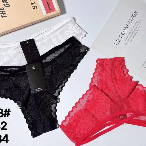 Majtki damskie koronkowe 3 szt. No#188 czarny/biały/czerwony