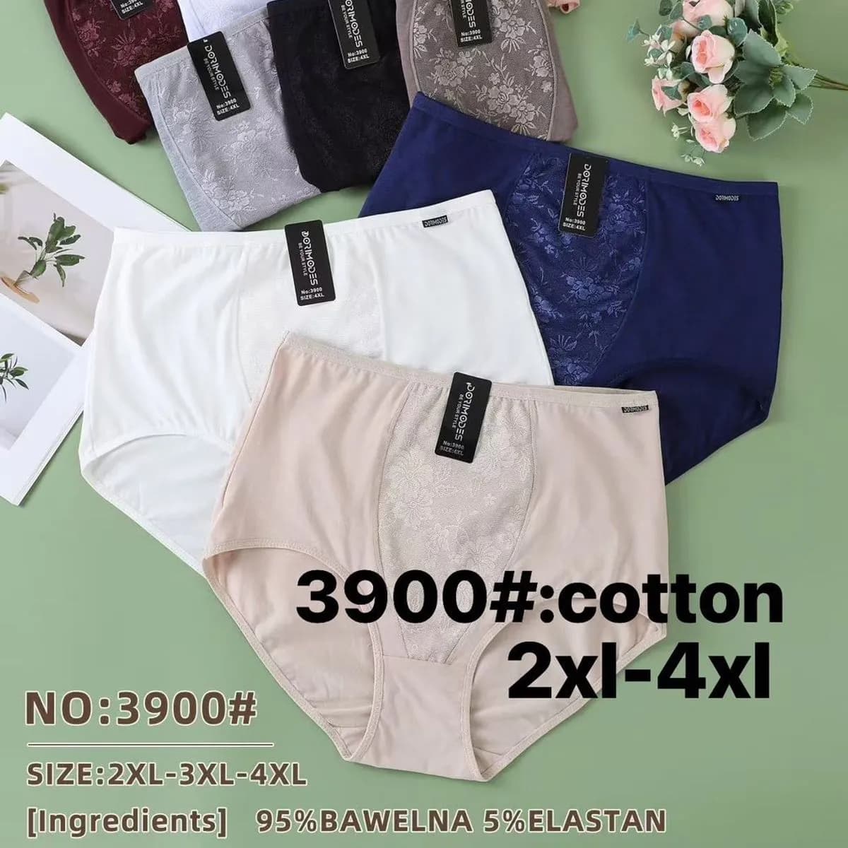 Majtki damskie bawełniane 2XL-4XL 95% bawełna 5% elastan