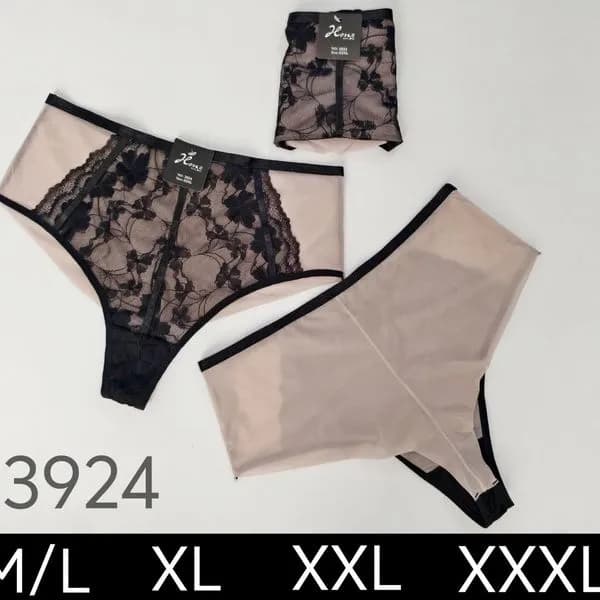 Majtki damskie koronkowe beżowe/czarne M/L XL XXL XXXL