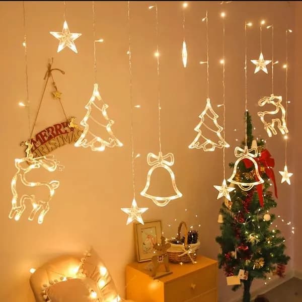 Lampki LED świąteczne z gwiazdami, drzewkami i reniferami