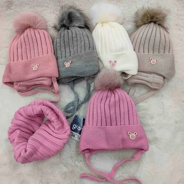 Komplet Czapki Komin dla Dzieci 48-50