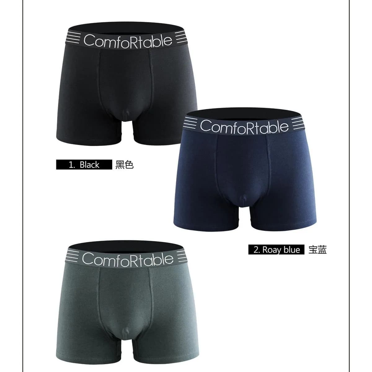 Bokserki męskie Comfortable 3 szt. Black, Roy Blue, Green