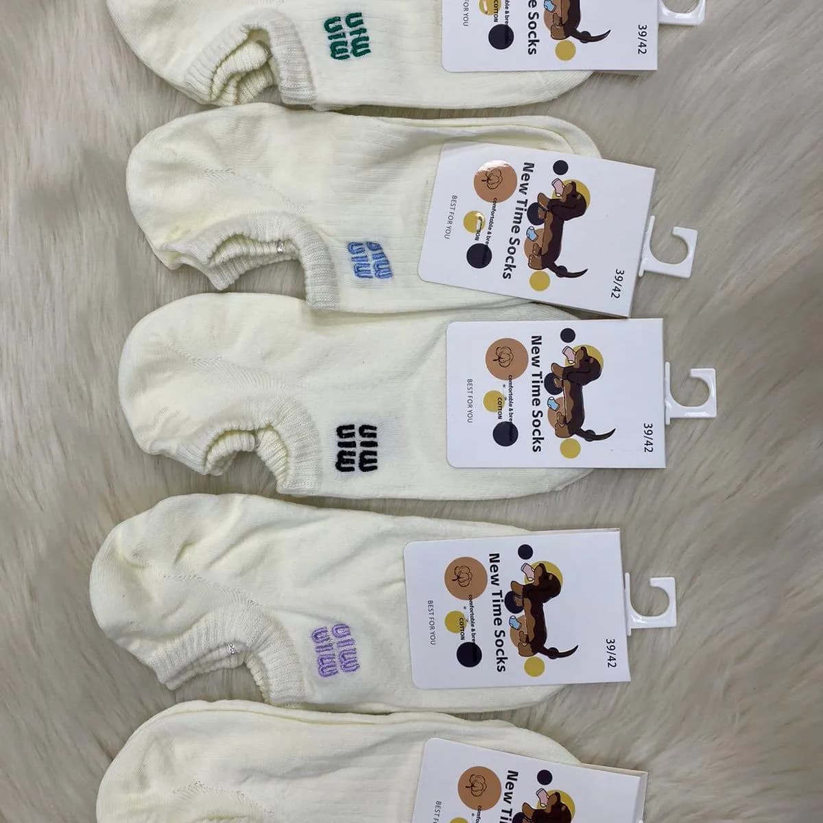 Skarpetki damskie Bean Time Socks, kremowe z nadrukami