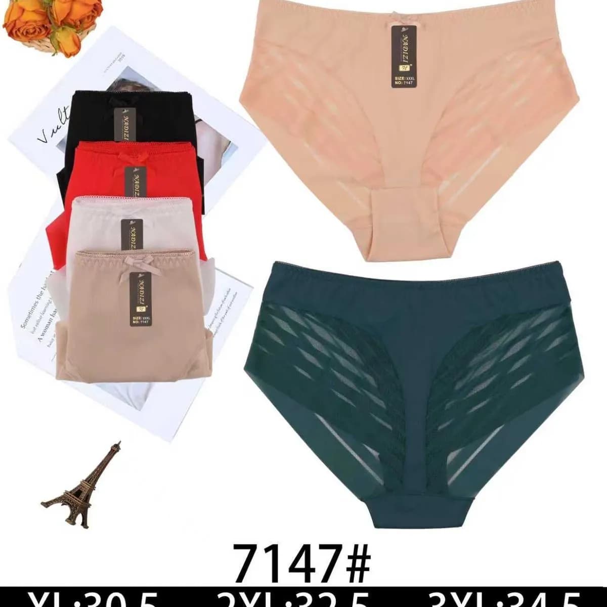 Majtki damskie XL-3XL mesh beżowe/czarne/czerwone/granatowe