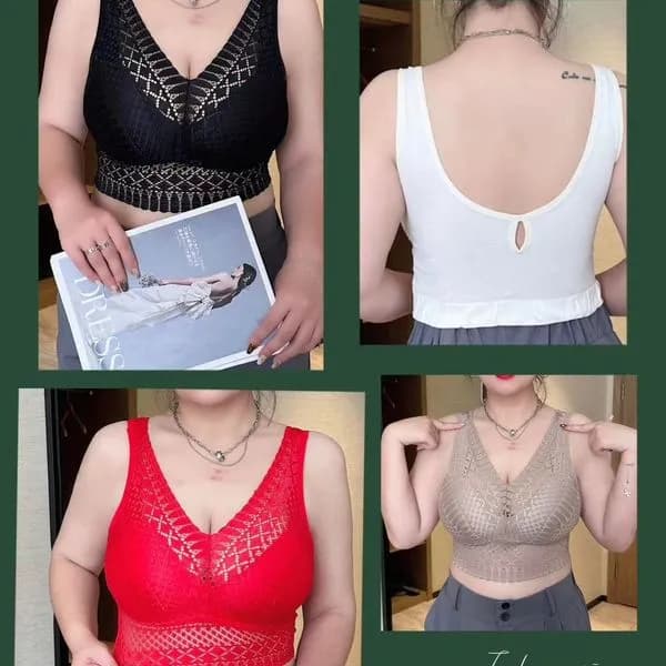 Biustonosz damski bezszwowy koronkowy czarny/biały/czerwony/beżowy