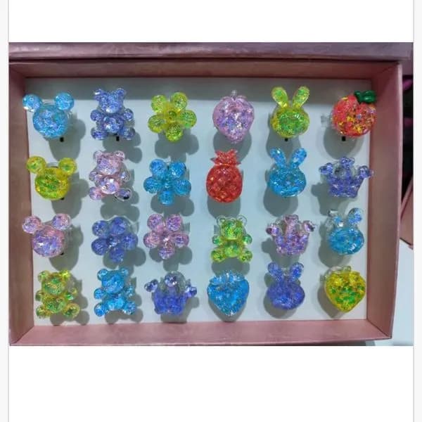 Pierścionki brokatowe dla dzieci mix wzorów 24 szt.