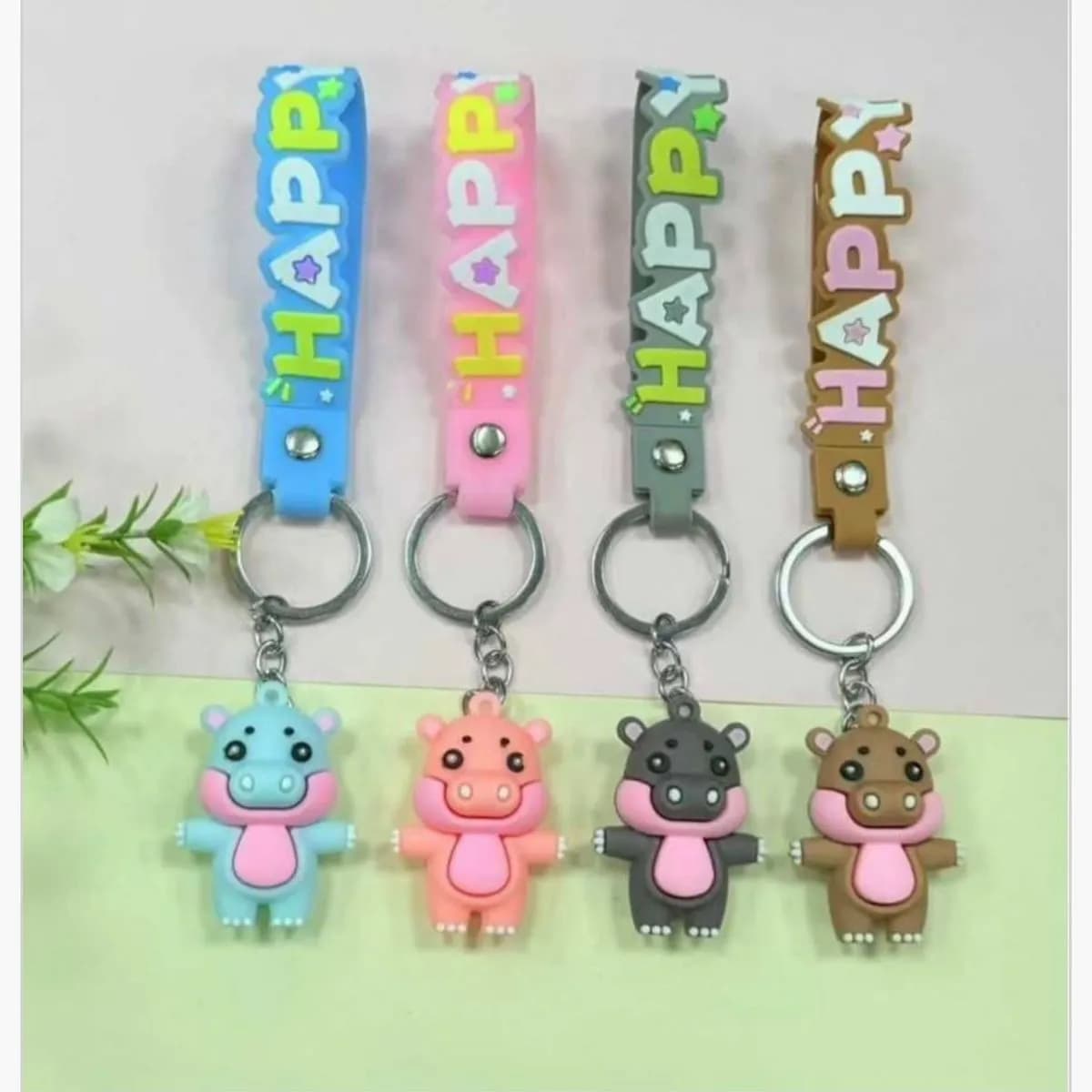 Brelok Silikonowy Hipopotam Happy z Paskiem, 4 Kolory, 24 szt.