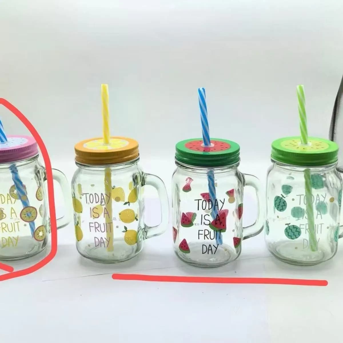 Kubek szklany na sok i koktajle z rurką, motyw owocowy, 12 szt.