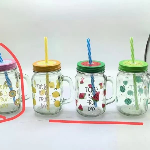 Kubek szklany na sok i koktajle z rurką, motyw owocowy, 12 szt.