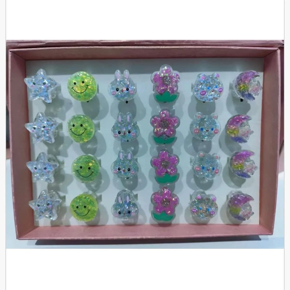 Biżuteria dla Dzieci - Zestaw 24 szt. Brokatowe Pierścionki Mix Wzorów