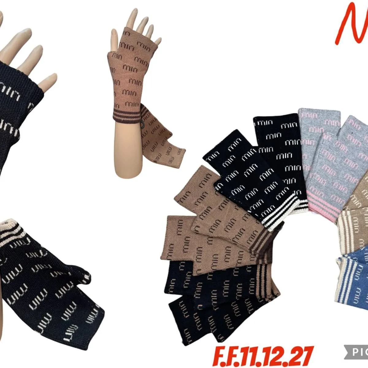 Rękawiczki damskie z nadrukiem logo, mix kolorów