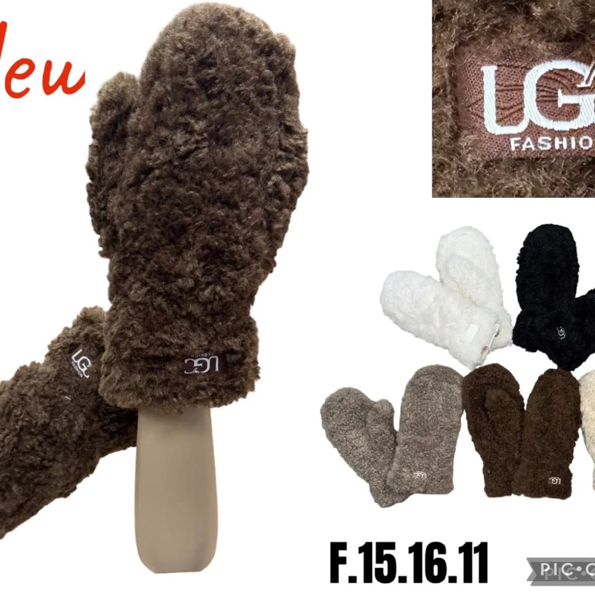 Rękawiczki damskie UGG F.15.16.11 brązowe futrzane