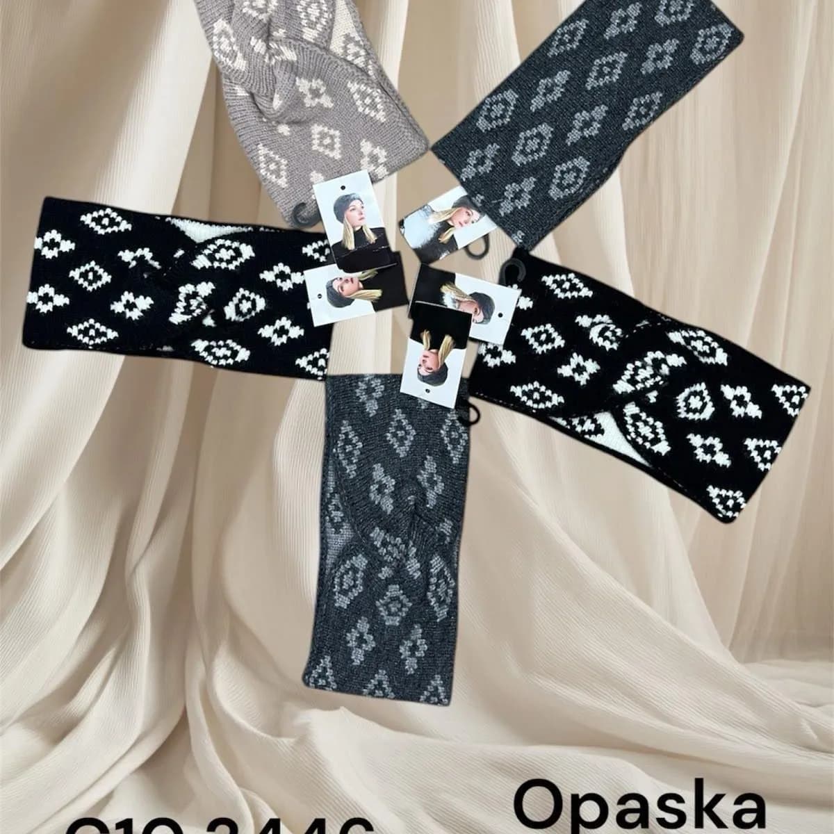 Rękawiczki damskie wzór etniczny szaro-czarny C10,3446