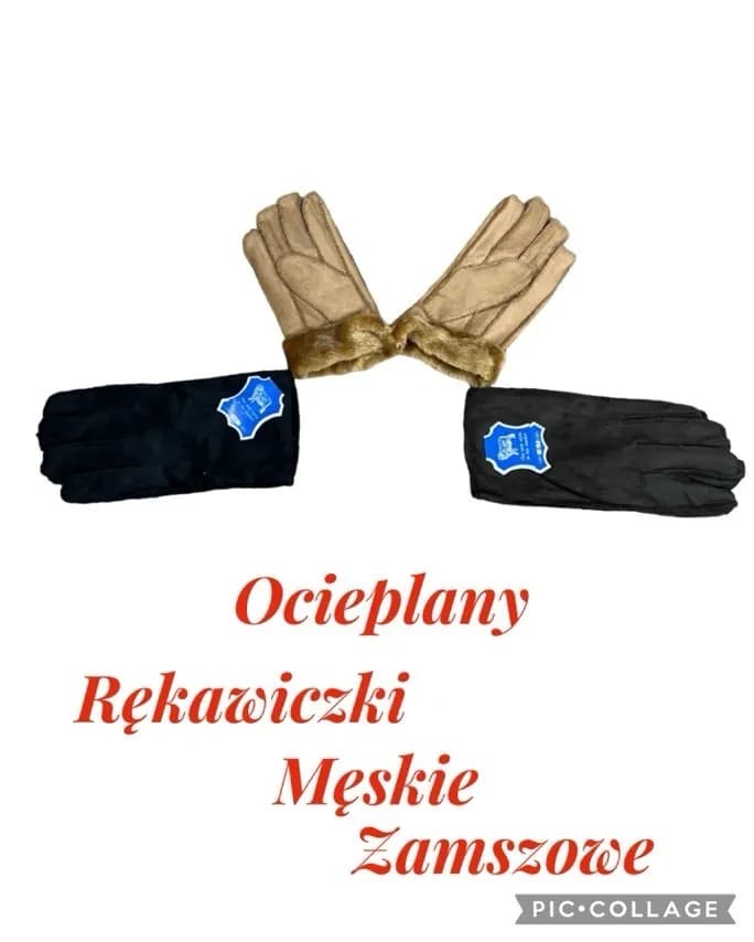 Rękawiczki męskie zimowe ocieplane beżowe/czarne