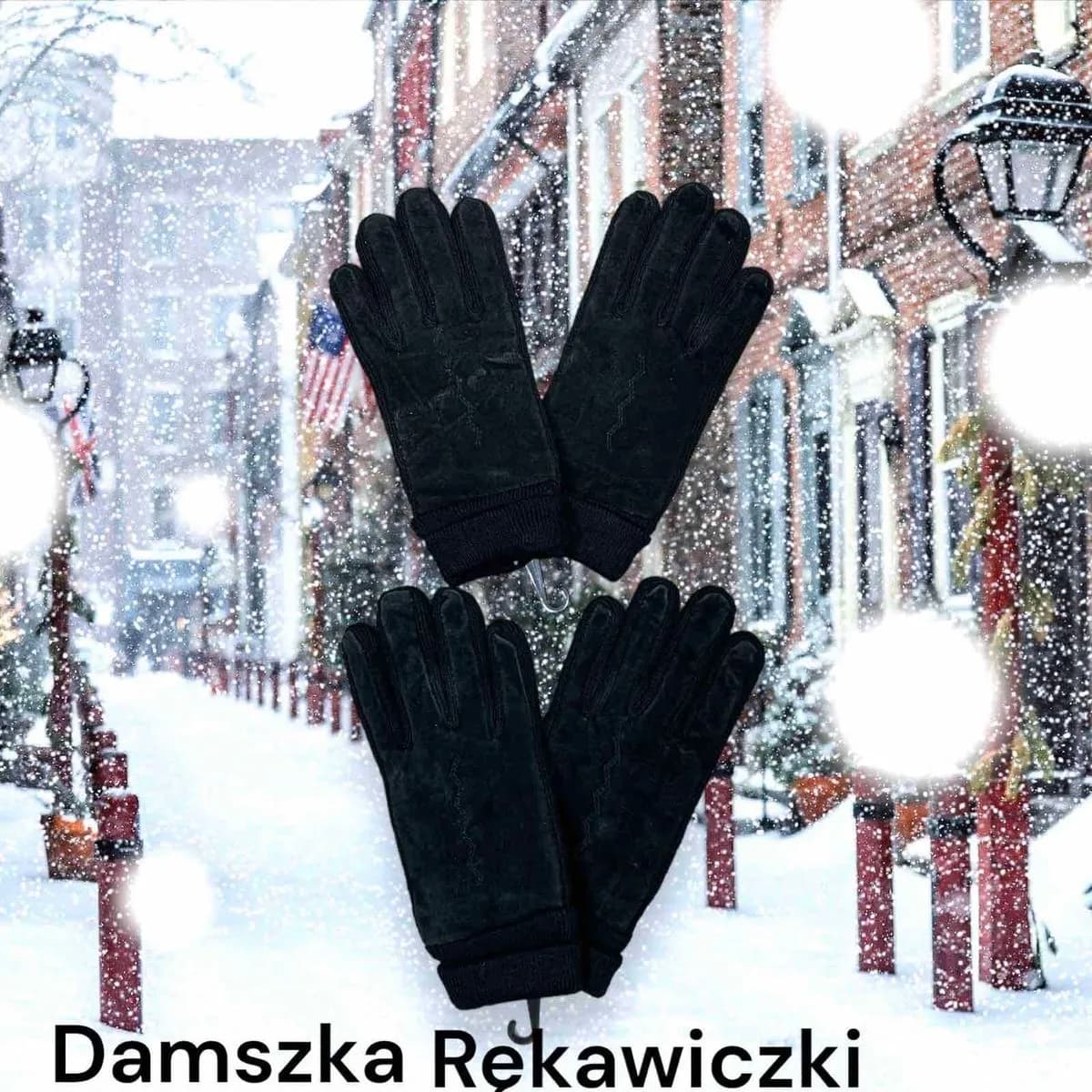 Rękawiczki damskie czarne skórzane