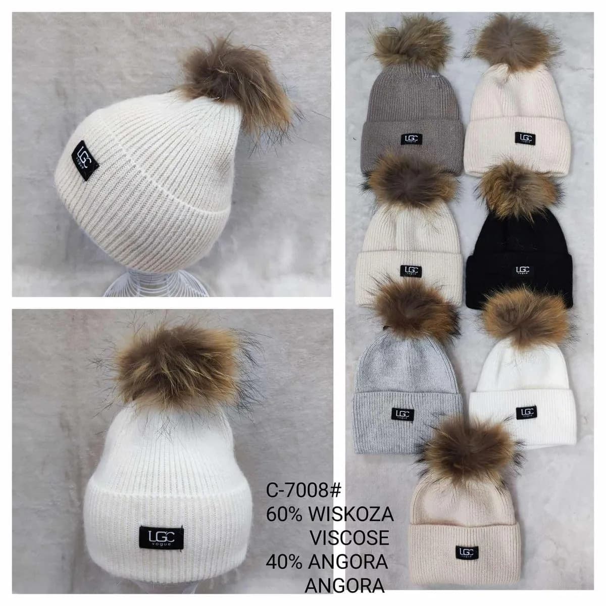 Czapki damskie z pomponem LG 60% wiskozy C-7008