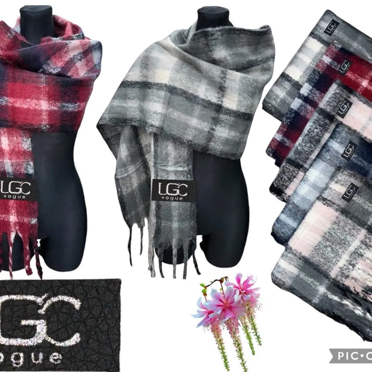 Szale damskie w kratę LGC 12 szt/opak.