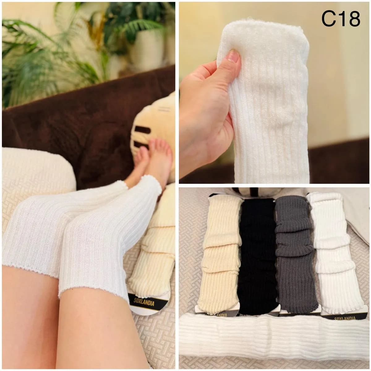 Skarpetki damskie długie C18 białe, beżowe, szare