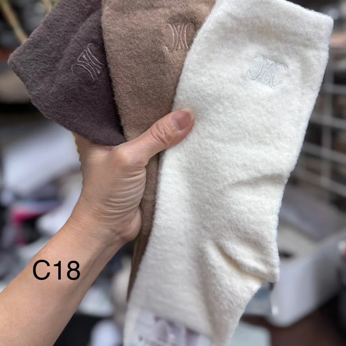 Skarpety damskie ciepłe C18 beżowo-brązowo-białe