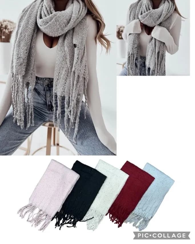 Szale damskie futrzane z frędzlami, 4 kolory, op. 12 szt