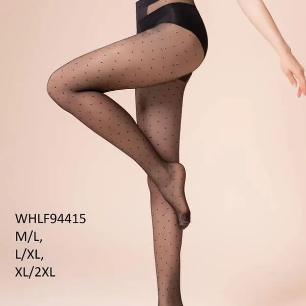 Rajstopy damskie czarne w kropki M/L XL roz. WHLF9415