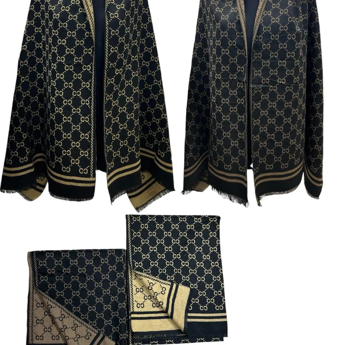 Szaliki damskie czarne ze złotym wzorem 150925-25