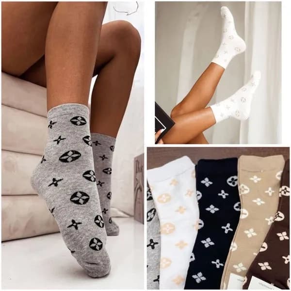 Rajstopy damskie z wzorem kwiatowym, wzór LV, 40 szt