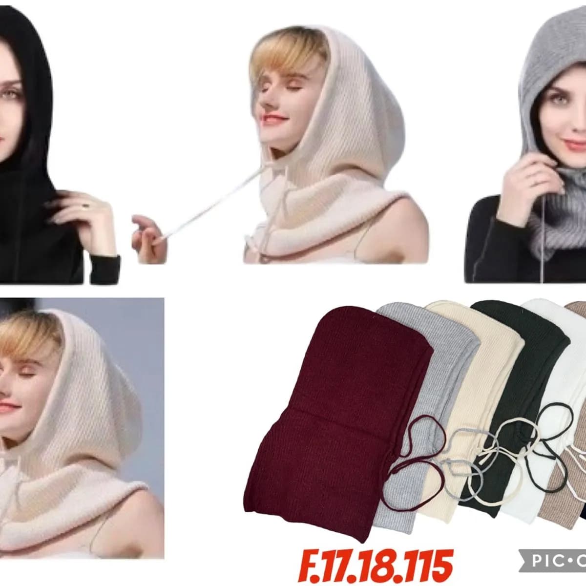 Szaliki damskie kominiarki z kapturem 6 kolorów