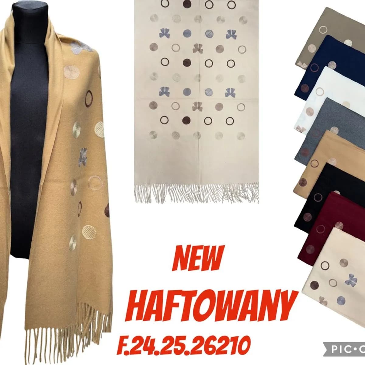 Szaliki damskie haftowane wzór kwiatowy F24.25.26210