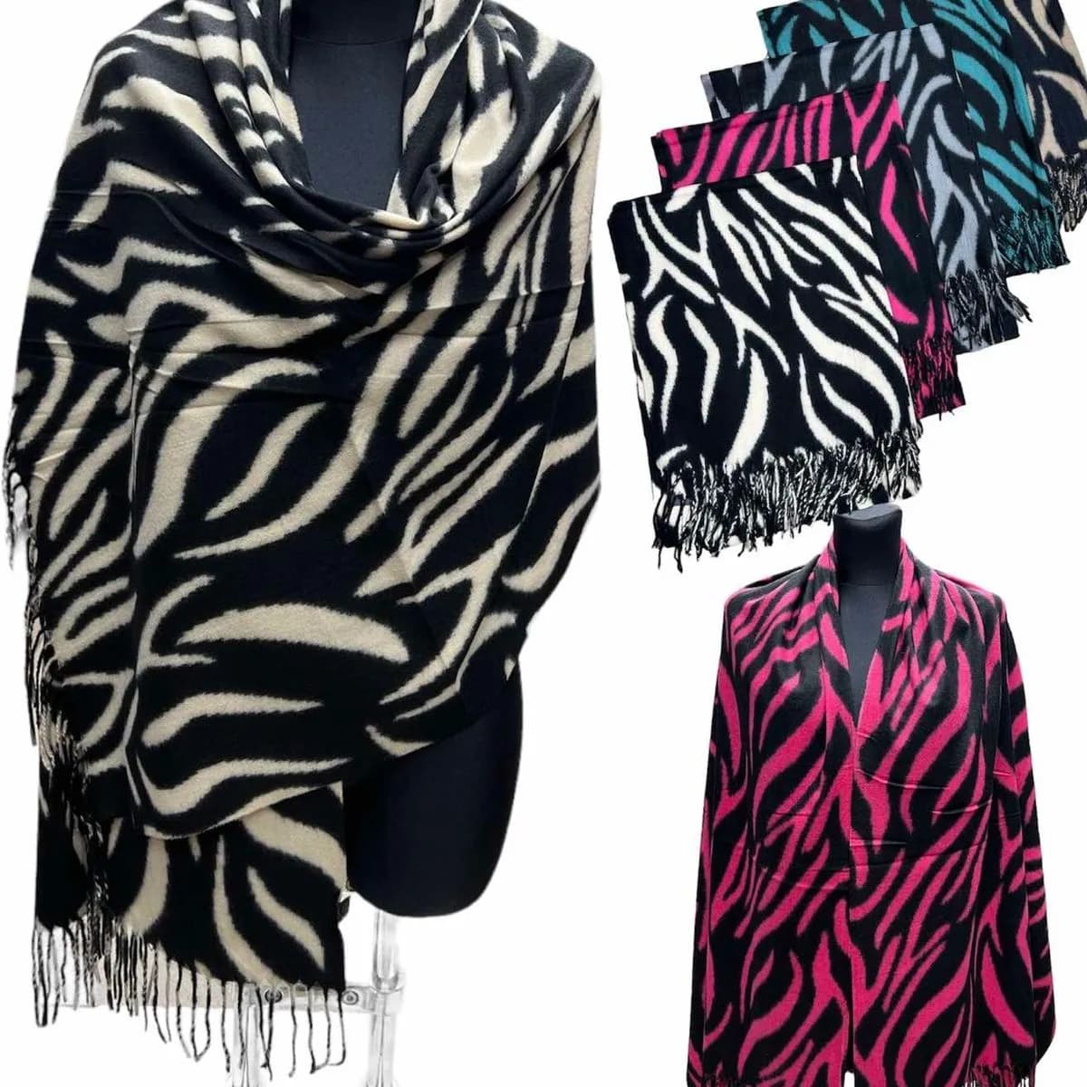 Szaliki damskie w deseń zebra, różne kolory, 12 szt/op.