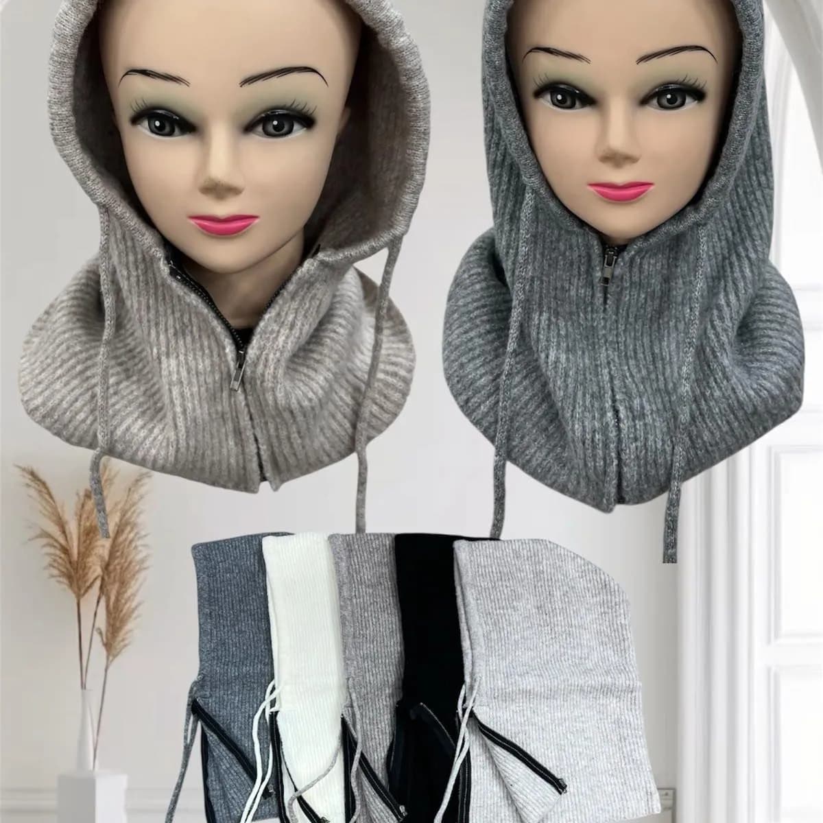 Szale damskie kominiarki prążkowane 70% wiskoza 30% wełna