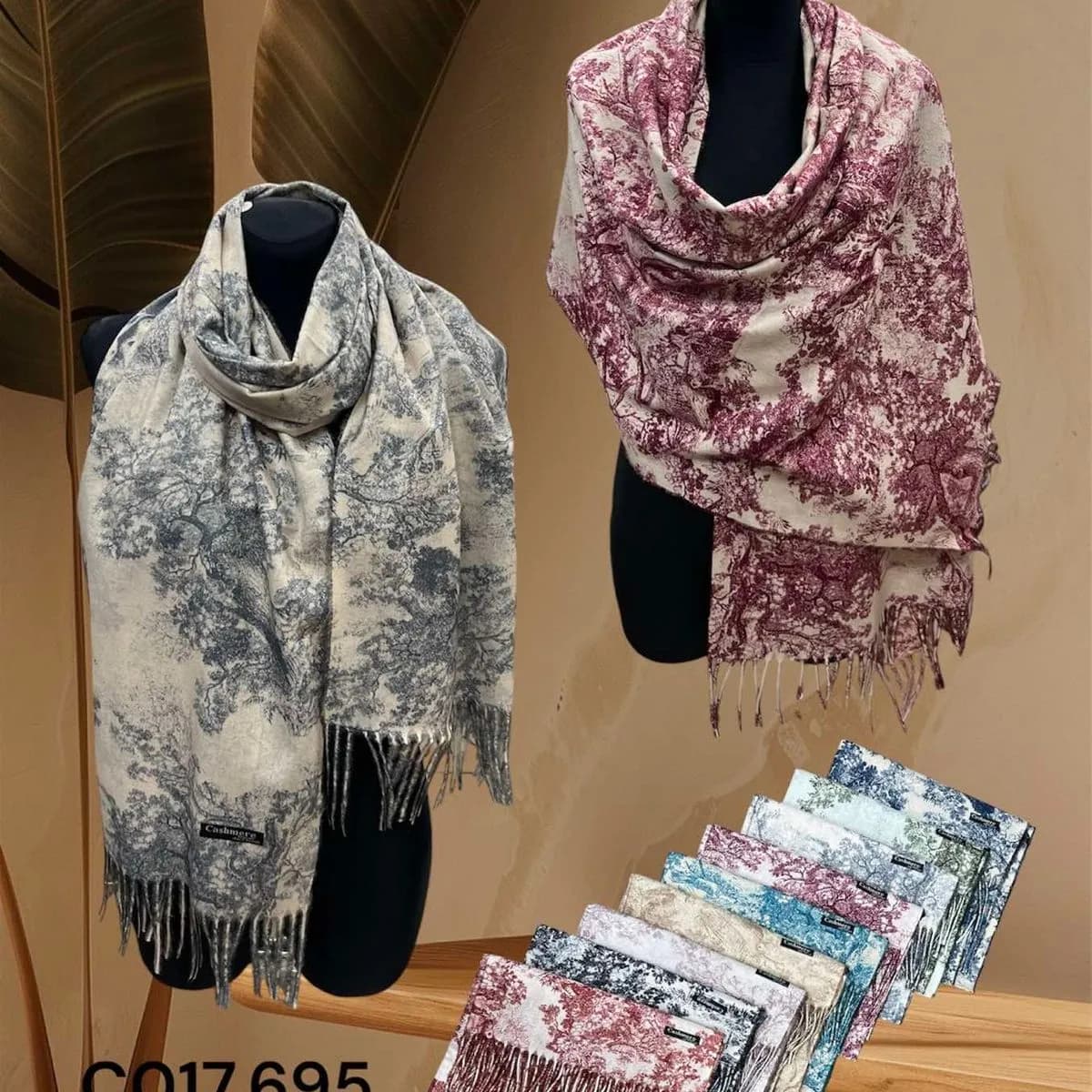 Szaliki damskie wzór paisley cashmere/poliester 12 szt