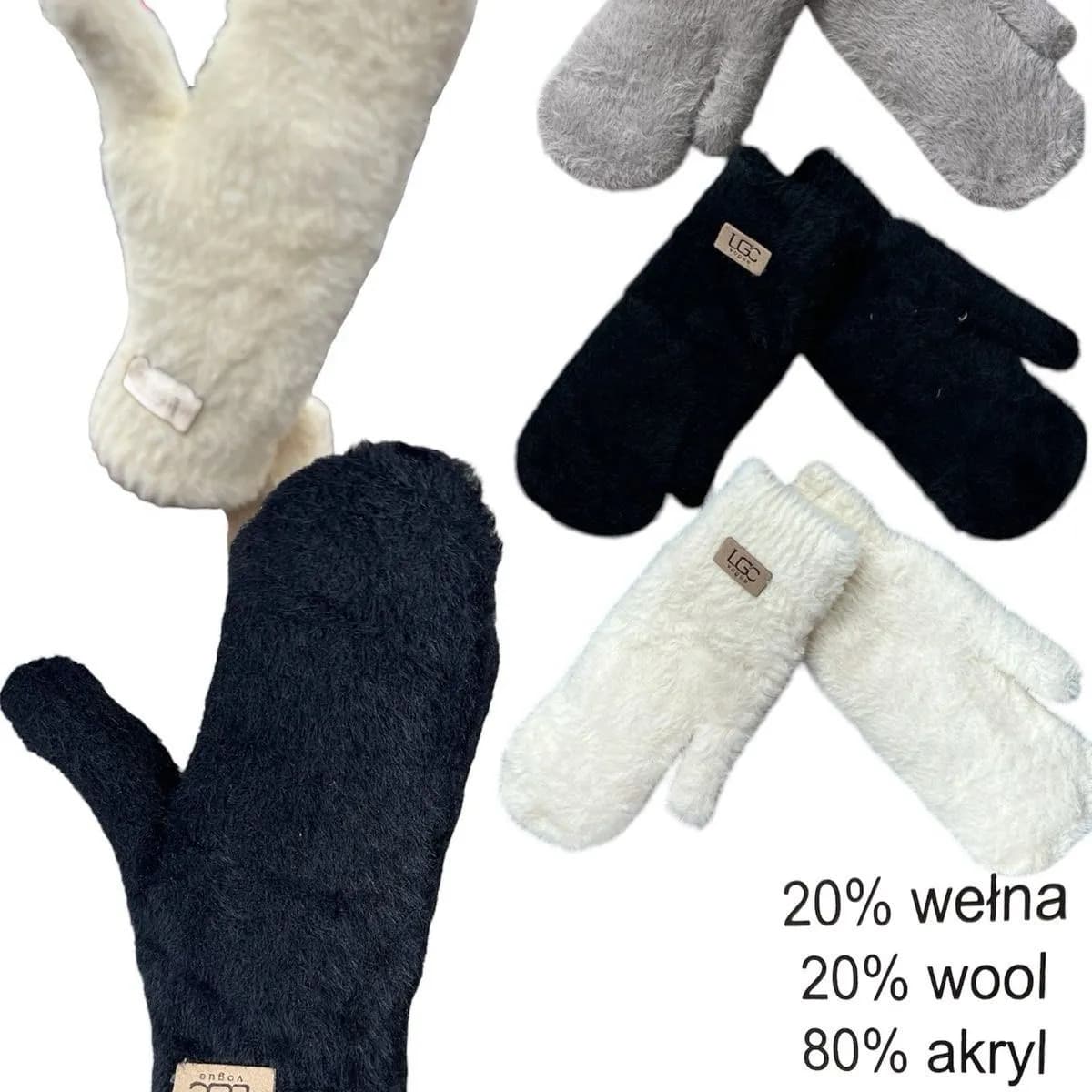 Rękawiczki damskie futrzane beżowe/szare/czarne 20% wełna