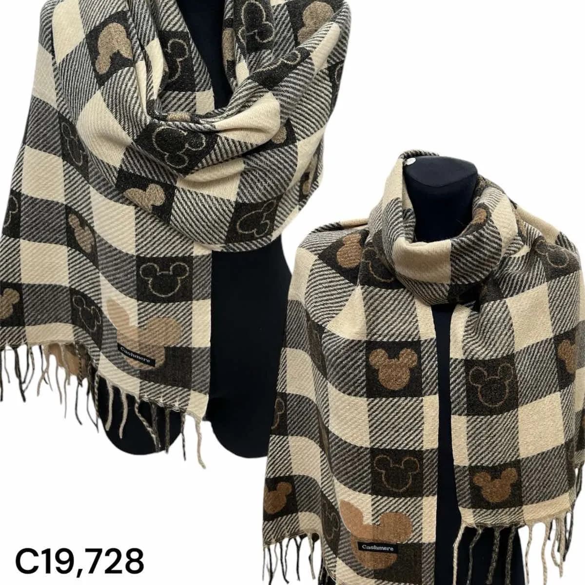 Szalik damski w kratę z motywem Myszki Minnie Viscosa Cashmere C19.728