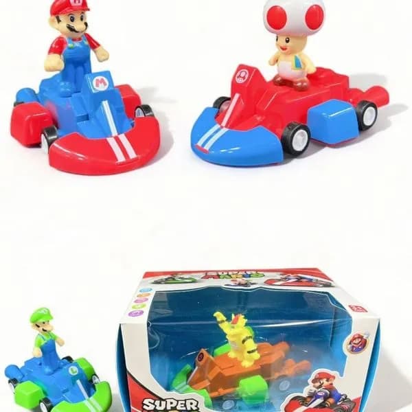 Zabawki Super Mario - mini gokarty z figurkami Mario, Luigi