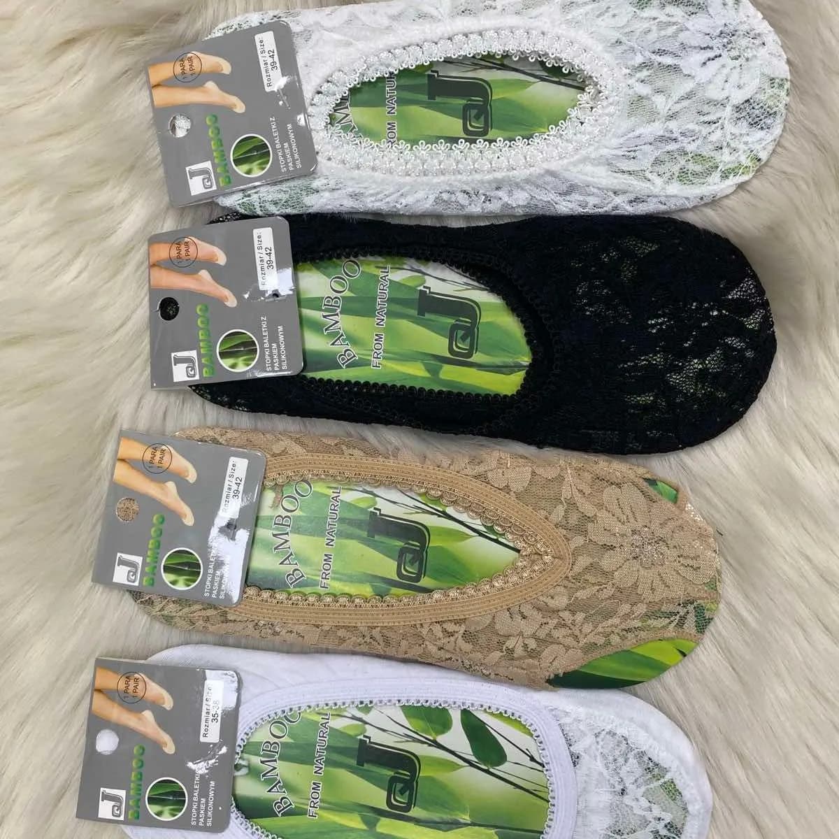 Skarpetki damskie stopki koronkowe białe/czarne/beżowe/zielone