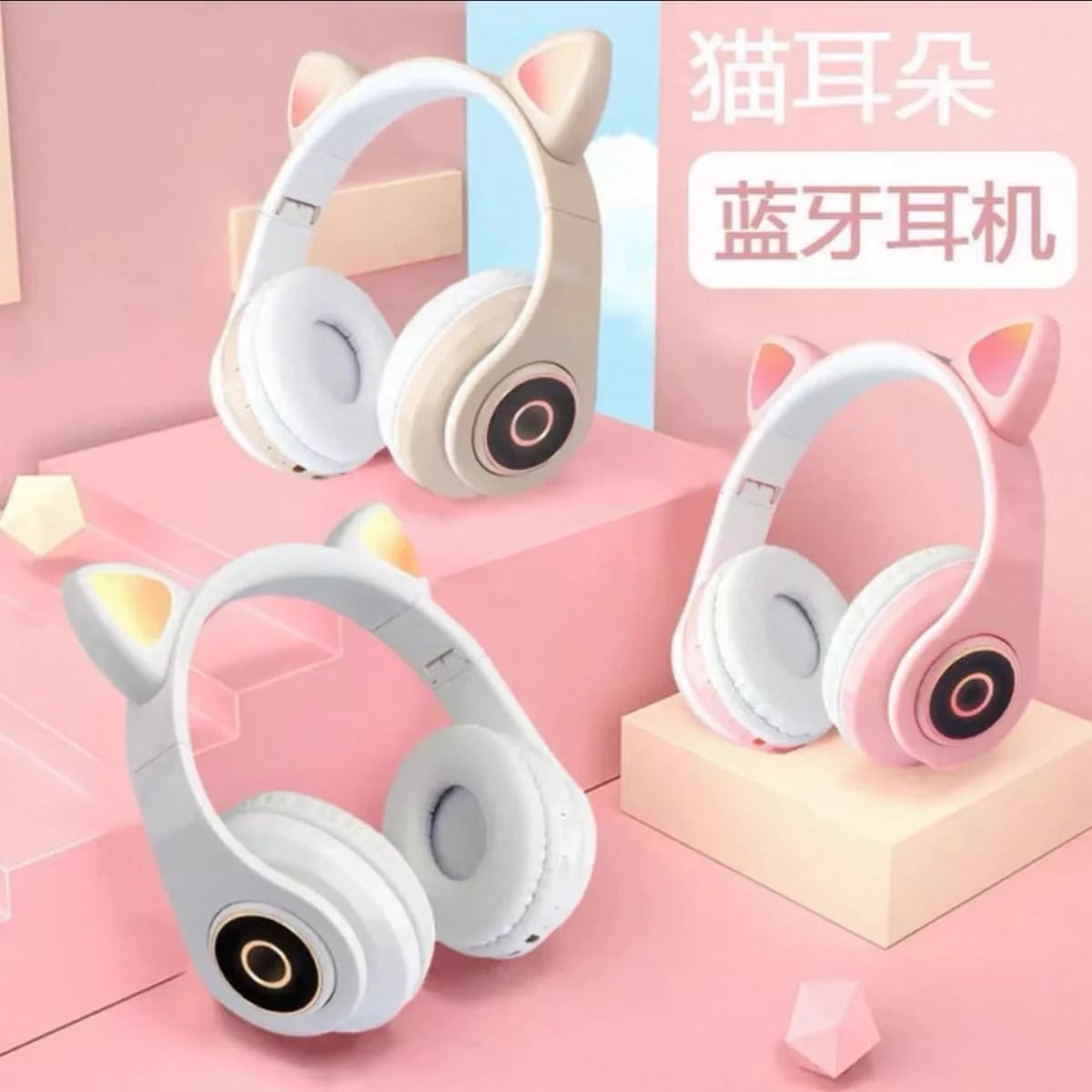 Słuchawki Bezprzewodowe BLUETOOTH z uszami kota, Mix kolorów 6szt