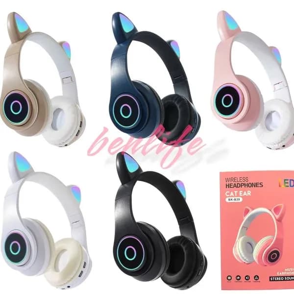 Słuchawki Bezprzewodowe BLUETOOTH Cat Ear LED BK-B39 Mix 6szt.