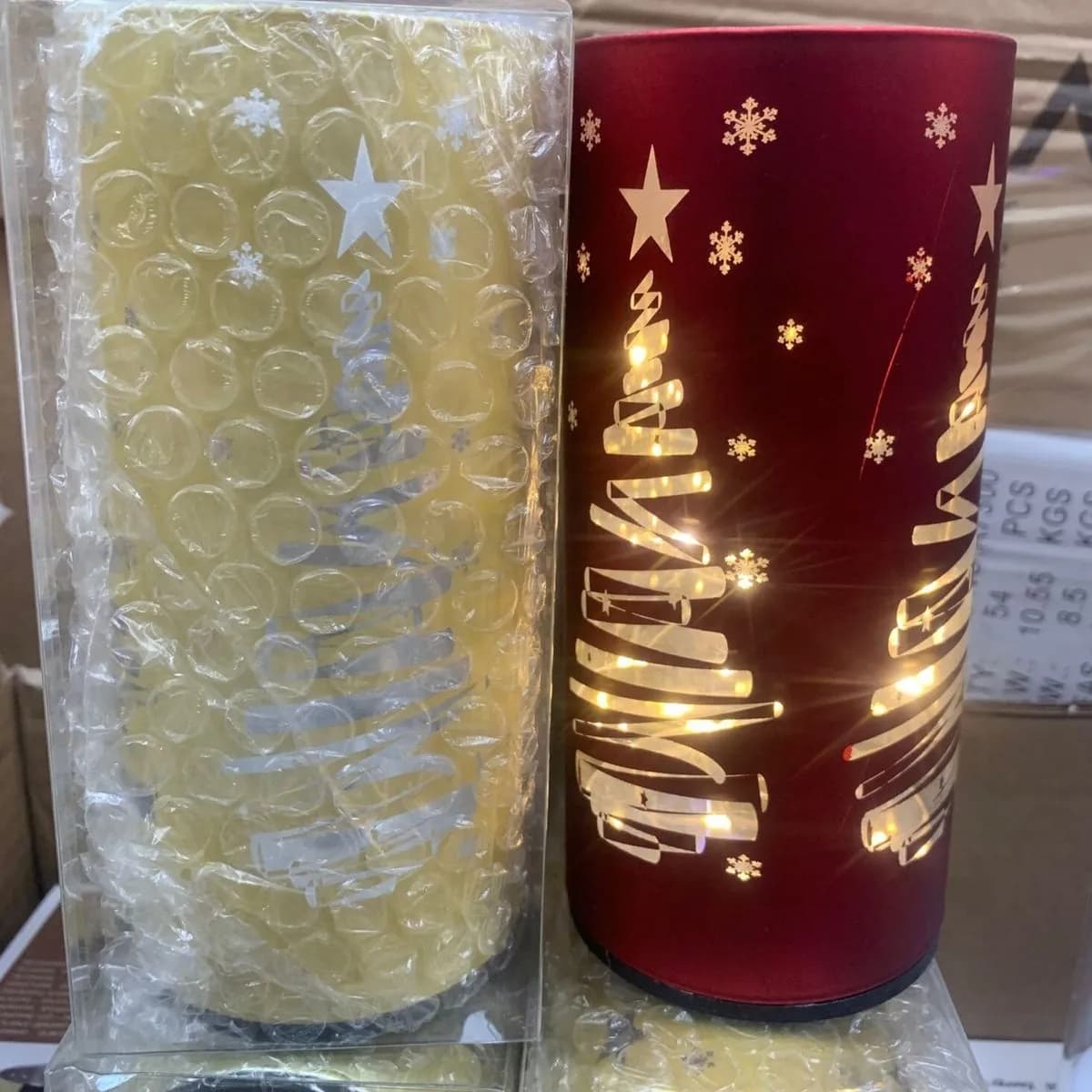 Lampki LED Świąteczne Czerwone z choinką i gwiazdami