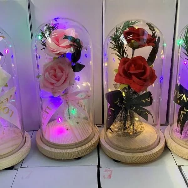 Dekoracyjny Kwiat LED w Szkle z Podświetleniem