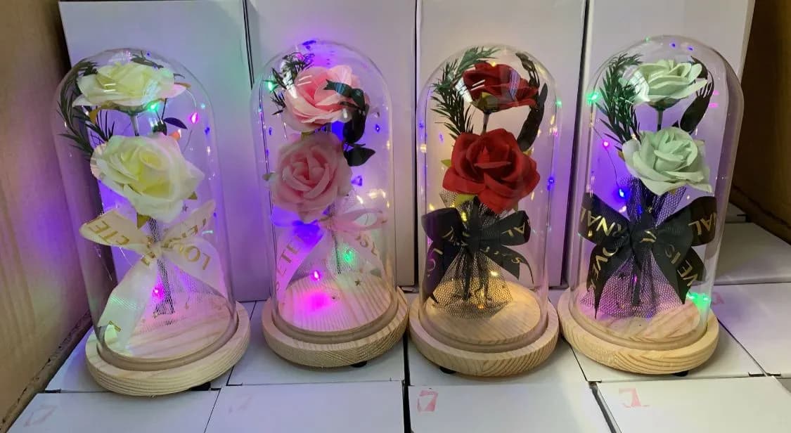 Dekoracyjny Kwiat LED w Szkle z Podświetleniem