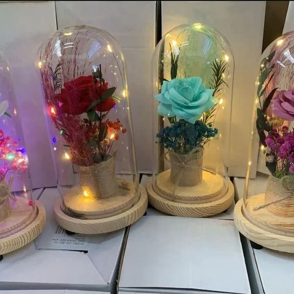 Dekoracyjny Kwiat LED w Szkle z Podświetleniem