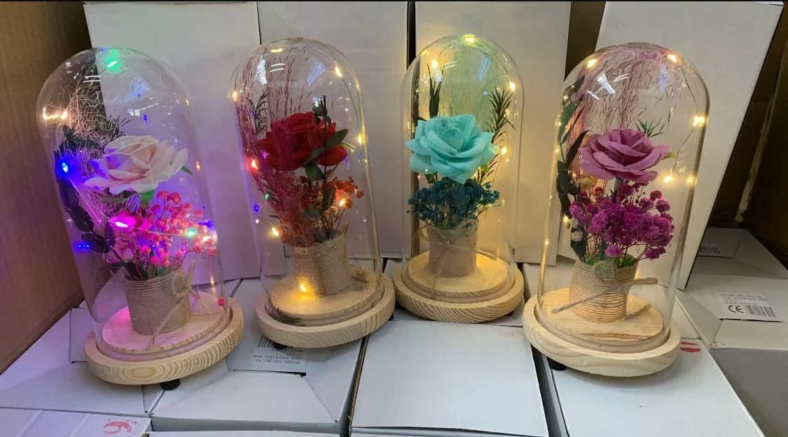 Dekoracyjny Kwiat LED w Szkle z Podświetleniem