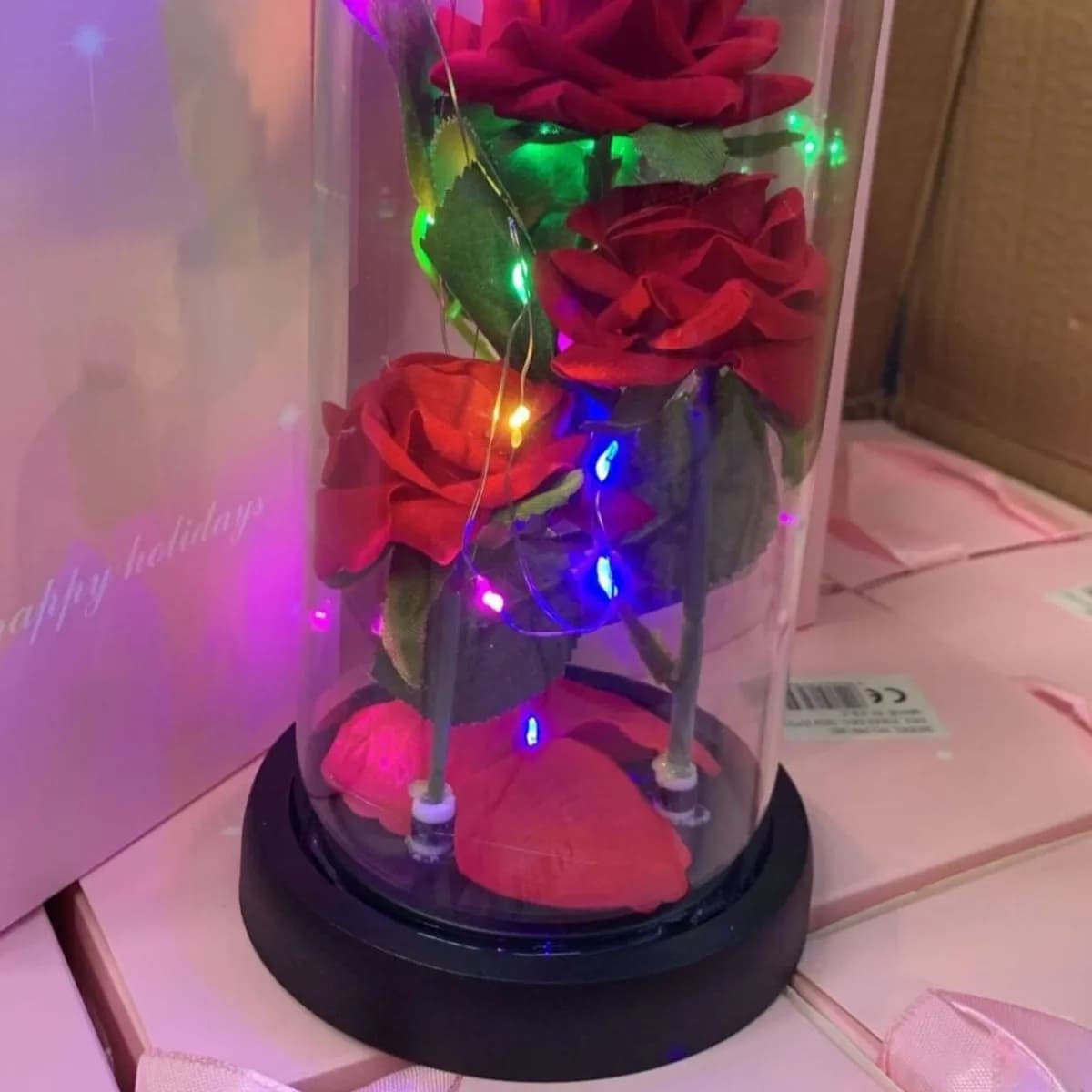 Dekoracyjny Kwiat LED w Szkle - Róża Czerwona