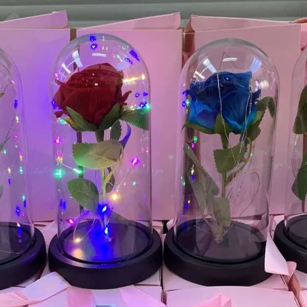 Dekoracyjny Kwiat LED w Szkle - Róża z Podświetleniem