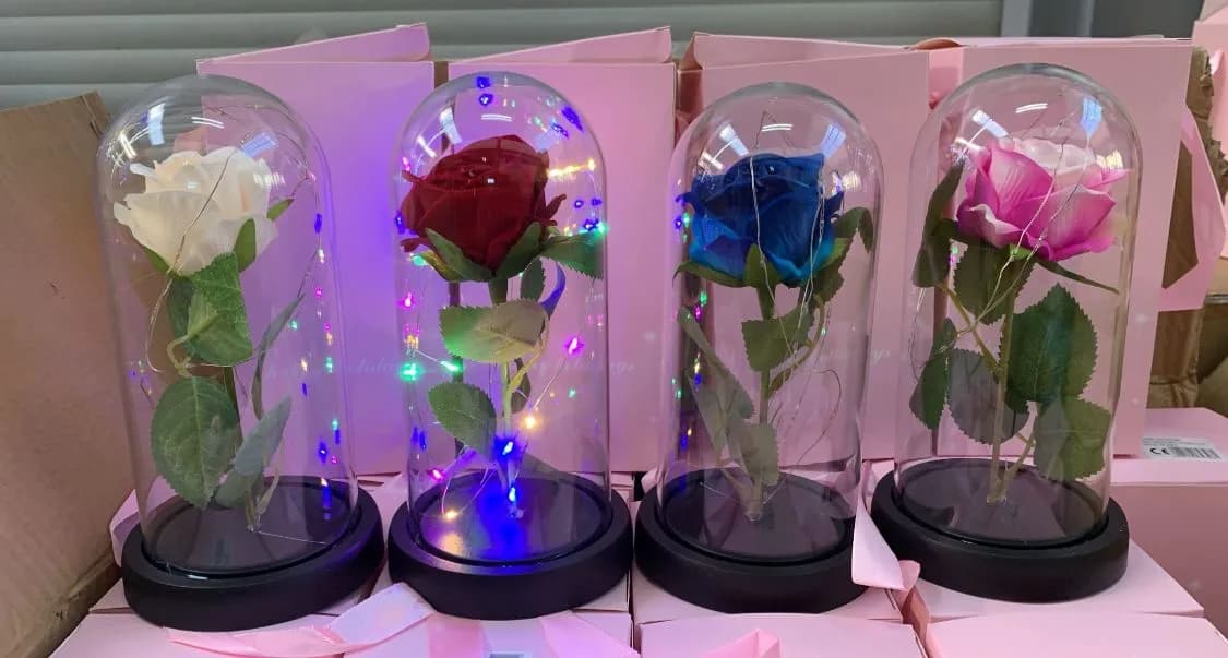 Dekoracyjny Kwiat LED w Szkle - Róża z Podświetleniem